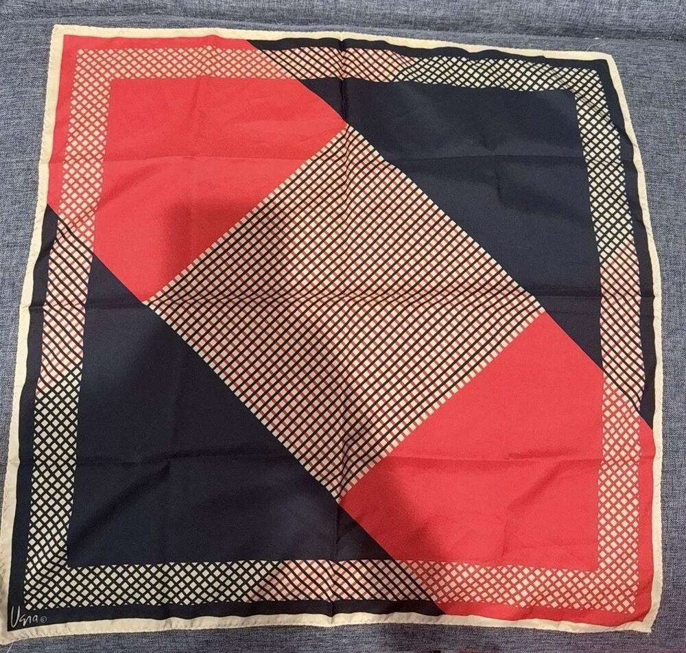 Vintage Vera Neumann Square Scarf Retro Geometric Red Black Beige 21" X 21"